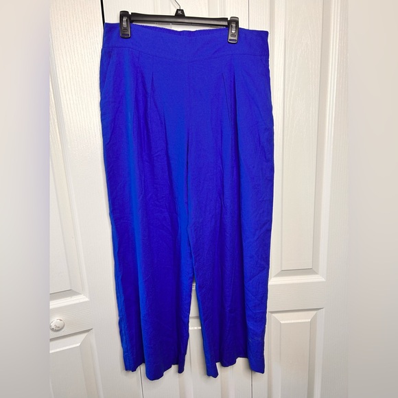Nine West Women’s Linen Blend Royal Blue Soft Pull On Wide Leg Pants L Lined - Picture 3 of 10
